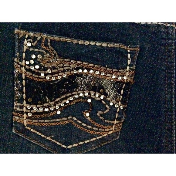 "Gene Culture"BLINGED Denim Mid Rise Boot Cut Dark Wash Women Jeans 31"x31" Sz4 - Picture 5 of 12
